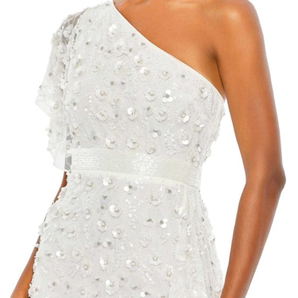 MAC DUGGAL 93687 ONE SHOULDER ASYMMETRICAL RUFFLE WHITE GOWN sz 16 - Picture 3 of 6